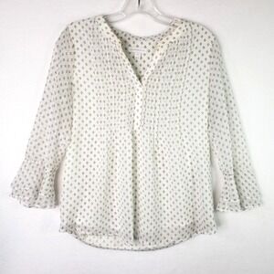 Charter Club Blouse Womens Petite Small PS White Black Floral‎ 3/4 Sleeve Career